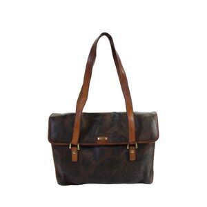 Ferre Women's Leather Trim Coated Canvas Tote Handbag With Clutch Brown Size M